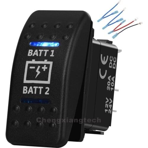 Blue Led 7 pins ON/OFF/ON DPDT Rocker Switch BATTERY Waterproof Overload protection For Car Boat 12v/24v+Jumper Wires Set