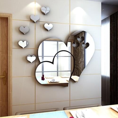 Heart shape 3d mirror wall decor dining room sofa wall decorative mirror sticker