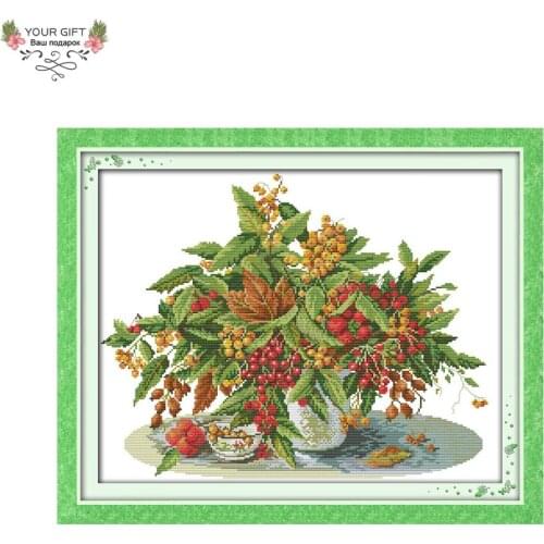 Your Gift 14CT 11CT Counted and Stamped Cherry Vase Needlework Needlepoint Embroidery DIY Cross Stitch kits for Home Decor J125