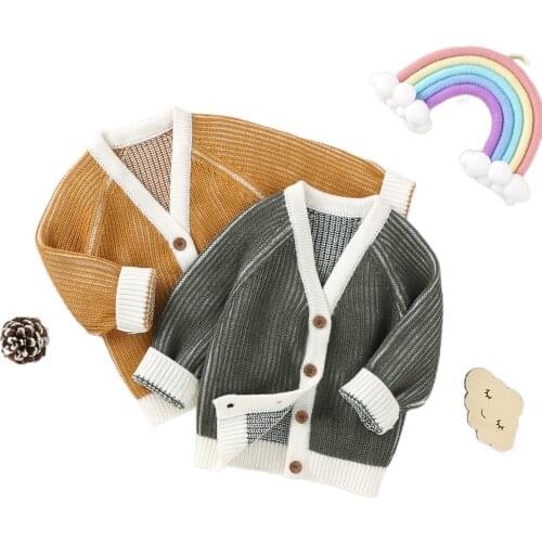 Spring Autumn Toddlers Knitted Cardigan, Baby Boys Girls Solid Color V-neck Long Sleeve Single-breasted Outwear Casual Tops