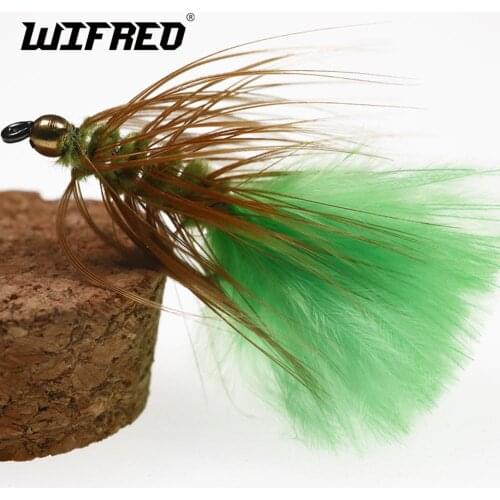 Wifreo 6PCS #8 Chartreuse Green Brass Bead Head Streamer Fly for Trout Fly Fishing