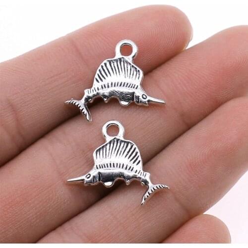 WYSIWYG 10pcs Charms Tuna Fish Antique Silver Color 15x21mm Metal Alloy Jewelry DIY Accessories