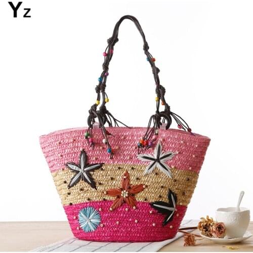 Aaby 2021 New Ocean Style Straw Bag For Women High Capacity And Quality Ladies Handbag With Embroidery Starfish