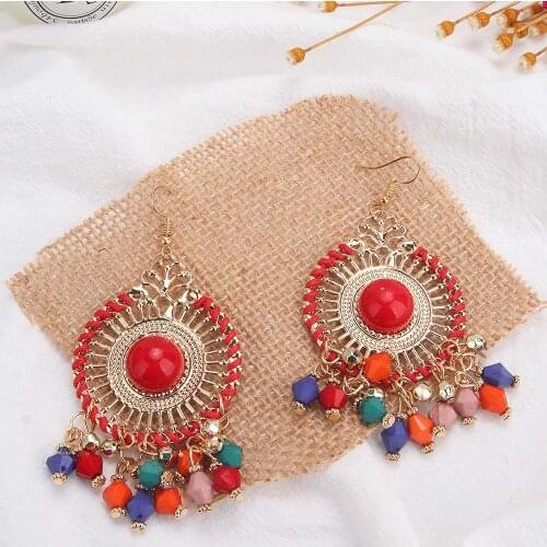 Exaggerated Vintage Party Gift Tassel for Women Ethnic Style Alloy Boho Earrings Rice Beads