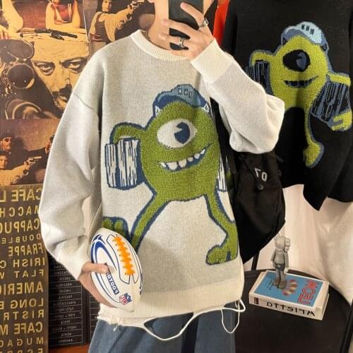 2021 Winter Mens Cartoon Printing Wool Sweaters Loose Casual Coats Round Neck Clothes Knitting Fashion Cashmere Pullover M-XL