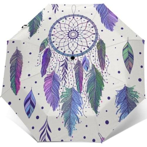 Wind Resistant Folding Automatic Umbrella Women Auto Dreamcatchers And Feathers Windproof Umbrellas Rain For Men Parasol