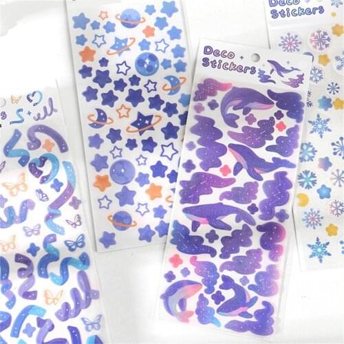 1pc Cute Stars Snowflakes Laser Stickers Kawaii Stationery Sticker DIY Mobile Phone Scrapbooking Album Diary Decorations