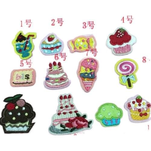 100pcs/lot Small Embroidery Patch Letter Cake Ice Cream Food Clothing Decoration Sewing Accessory Iron Heat Transfer Applique