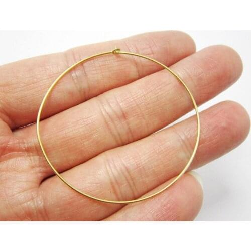 Brass ear wire 43x0.7mm Round raw brass Earrings hoops Geometic earlobe findings -20pcs R343