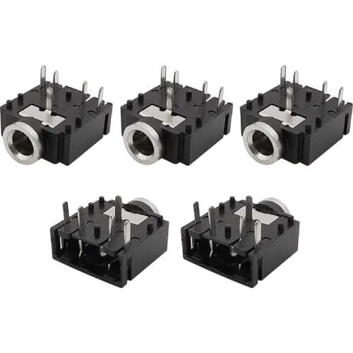5Pcs PJ-307 3.5mm Female Socket Stereo Audio Headphone Connector PCB 5Pin PJ307 3F07 3.5 mm Jack Audio Socket Black