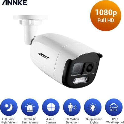 ANNKE 1080P Full HD Wired Bullet Security Camera 4-in-1 CCTV Surveillance with PIR Sensor Siren Full Color Night Vision Camera