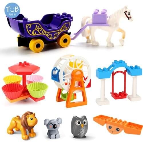 Big Building Blocks Accessories Princess Carriage Horse Ferris Wheel Rotating Parts Swing Puzzle Diy Toys For Children Gift
