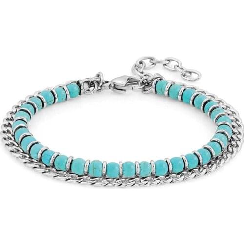 Runda Summer Fashion Lucky Handmade Natural Stone Bead Bracelet for Men Stainless Steel Women Bracelets Jewelry