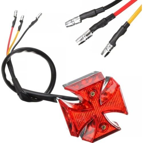 1pc Motorcycle Cross LED Running Rear Tail Brake Light White License Plate Lamp ABS Surround With Red Lens Quad ATV Accessories