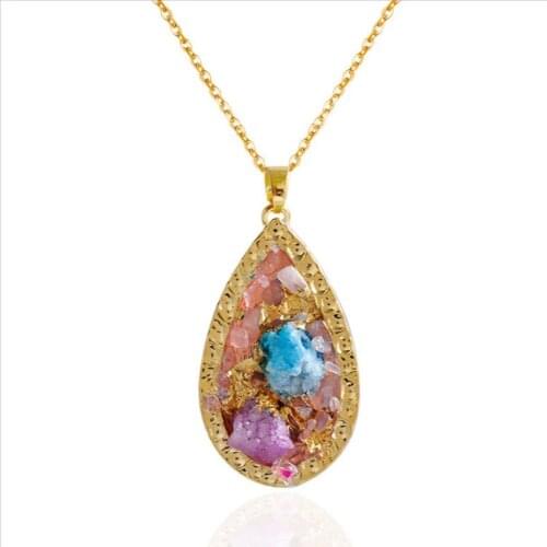 FYJS Unique Light Yellow Gold Color Alloy Water Drop Pendant Many Style Crystal Dyed Necklace Love Heart Jewelry