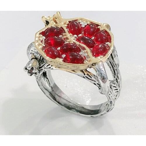 FYSL Silver Plated 2 Colors Geometric Shape Garnet Stone Finger Ring for Gift Vintage Style Jewelry