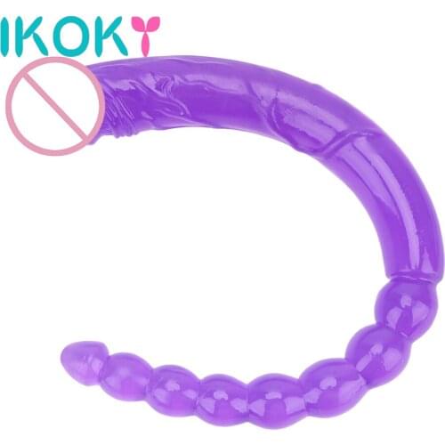 IKOKY Super Long Artificial Penis Vagina Anal Massager Flexible Soft Jelly Dildo Anus Beads Sex Toys for Women Double End Dildo