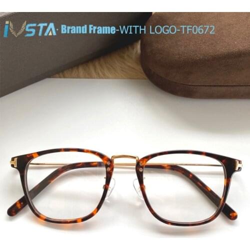 IVSTA TF0672 with Logo Top Quality Myopia Glasses Frame Men Acetate Nerd Square Prescription Luxury Brand Designer with Box