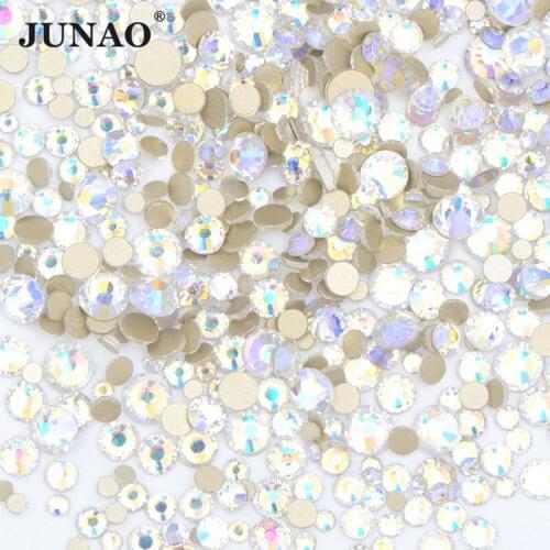 JUNAO 1400pcs Mix Size Moon Shade Glitter Nail Rhinestones Strass Non Hot Fix Crystal Beads Flatback Glass Diamond Gems