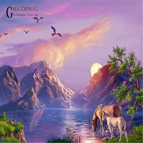 Sunrise horse ima 5D diy diamond painting full square diamond embroidery Cross stitch pictures of rhinestones Wedding decoration