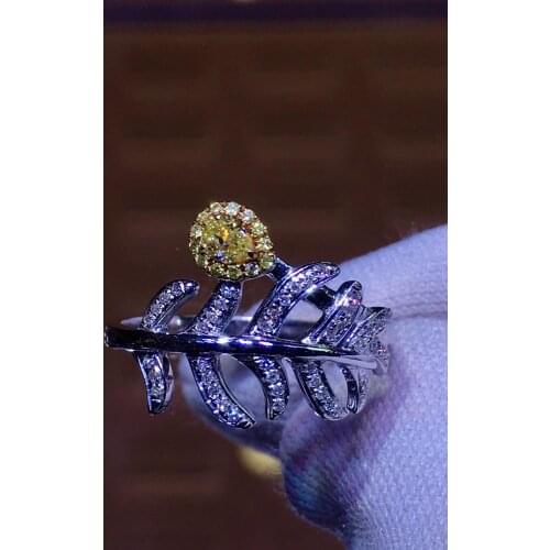 Fine Jewelry Real 18K White Gold Real Natural Yellow Diamond 0.15ct Wedding Engagement Female Rings for Women Fine Diamonds Ring