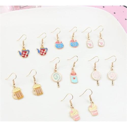 Korean INS Cute Babys Bottle Lollipop Teapot Ice Cream Woman Girls Clips Dangle Drop Earrings Fashion Jewelry-LAF