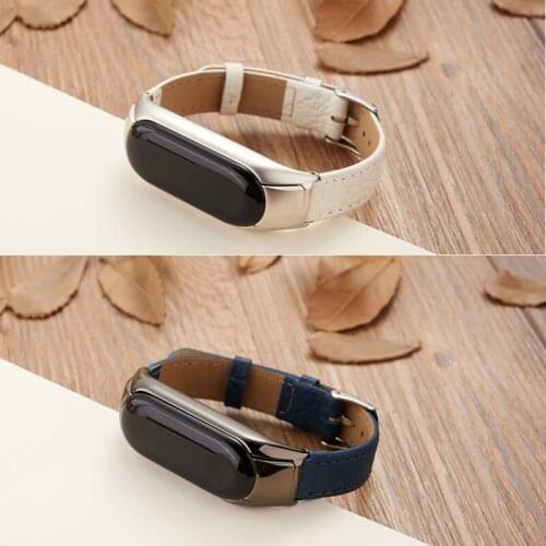 For Xiaomi Mi Band 3 Leather Wrist Strap With Stainless Steel Frame Bracelet For Mi Band 3 Smart Watch Miband 3 Wrist Band