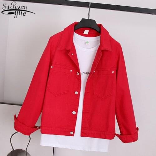 Women Loose Jeans Jacket and Coat 2021 New Autumn Denim Yellow Jacket Fashion Overcoat Long Sleeve Jacket Ladies Tops 7121 50