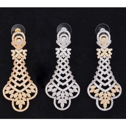 LARRAURI 2019 New Design Fashion Jewelry Luxury Trendy Hollow Leaf Cubic Zirconia Naija Wedding Party Earring for Women