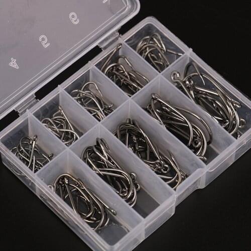 Marbit 100pcs/Set Mixed Size #3~12 High Carbon Fishing Hooks Pack With Hole With Retail Original Box Jigging Bait Steel Carp