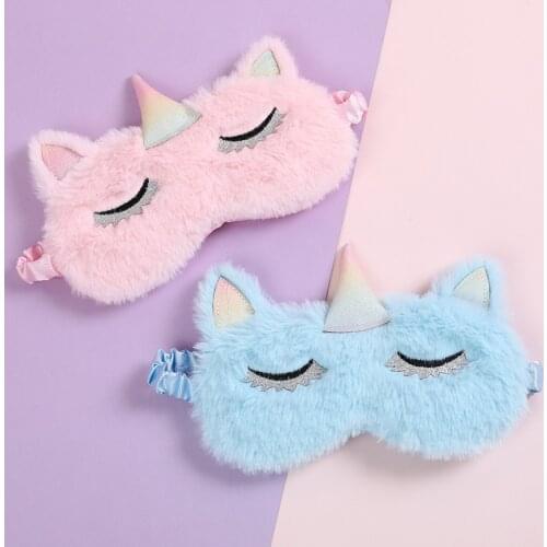 Plush Anime Sleeping Eye Mask Cute Kid Sleep Mask Cartoon Unicorn 3D Eye Cover Eye Blindfold Travel Eye Band Shade Rest Eyepatch