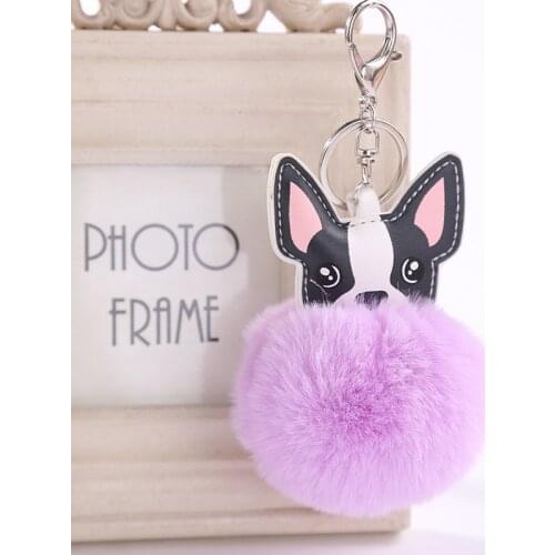 Cute Fluffy Sleutelhanger Pom Pom Keychains For Women Handbag Leather Dog Key Chains Faux Rabbit Fur Pompom Holder Llavero