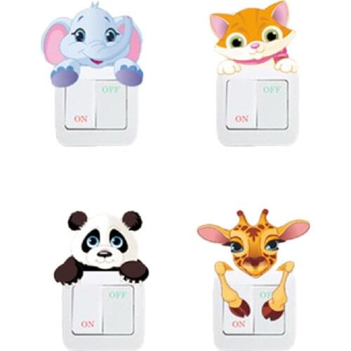 Cartoon Cute Elephant Kitten Panda Socket Switch Wall Sticker Vinyl Decals for Home Decor Lovely Animal Stickers Removable
