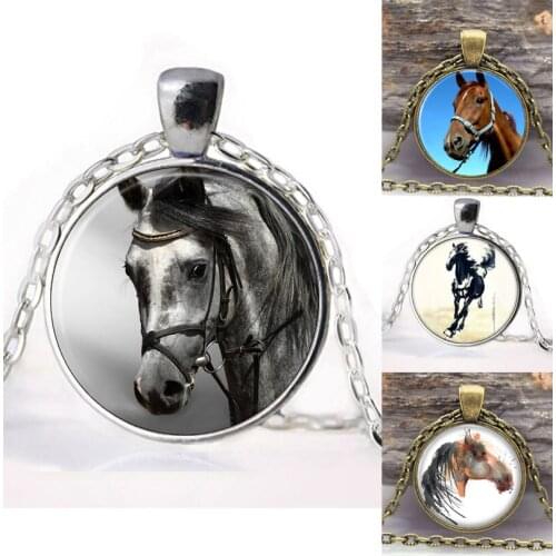 Love Horse Black for men women New Fashion Jewelry Gift for Christmas for her gifts glass Necklace Pendant Sweater Chain Gift