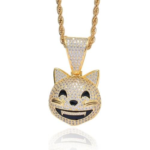 New Full Cubic Zircon Cat Pendant Necklace Hip Hop Animal Jewelry With Stainless Steel Rope Chain Dropshipping