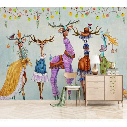 Custom wallpaper simple watercolor abstract elk indoor home background wall 5D/8D three-dimensional bump decorative painting