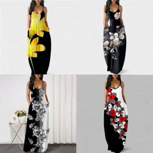 Casual Plus Size Tie-dy Gradient Round-Neck Sling Skirt Women Pockets Sleeveless Maxi Long Dresses Slim Summer Dress Boho Mujer