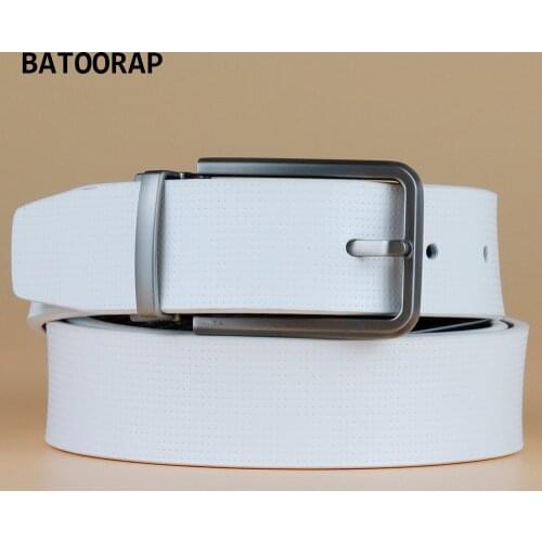2021 New White Belt For Men Casual Cowhide Pin Buckle Luxury Genuine Leather Business Trouser Punch Waist Strap Needle Golf Belt