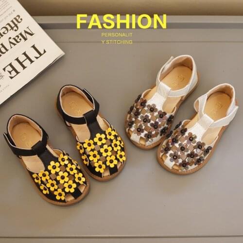 2021 Summer New Sandals Flowers Children Sandals Girls Soft Bottom Princess Shoes Beach Shoes Cute Covered Toes for Party Chic