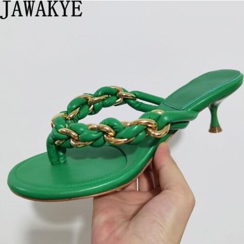 Summer Hot Sale flip flops Slippers Women real leather Twist braid kitten heel Sandals Shoes Sexy Luxury Brand Mules Shoes mujer