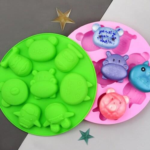 Cartoon animals Silicone cake mold Kitchen DIY baking 8-hole Hippo Bear Pudding Mousse Cake Rice Cake Mould