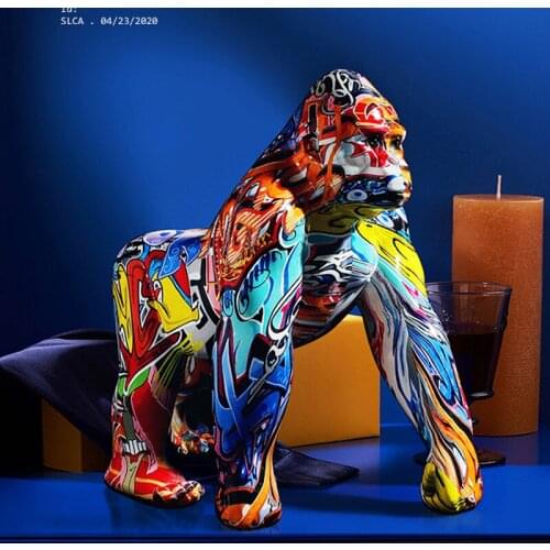 Nordic Creative Colorful Graffiti Gorilla Sculpture Animal Statue Creative Ornament Retro Figurine Home Decoration Accessories
