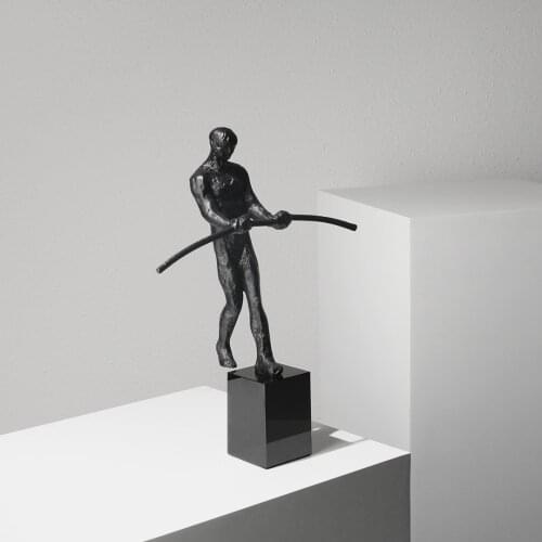 Modern Creative Hotel Living Room Sales Office Furnishings Art Balance Bar Humanoid Ornaments Marble Cast Iron Statue Ornaments