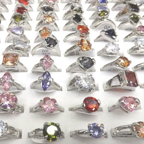 Unique Designed Multicolor Zircon Rings Crystal Rings 50pcs Mix Model For Women