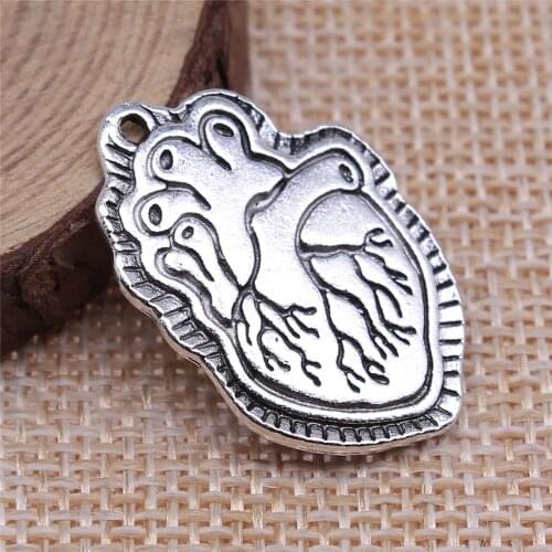 WYSIWYG 5pcs 29x20mm Antique Silver Color Heart Charms Pendant For Jewelry Making DIY Jewelry Findings
