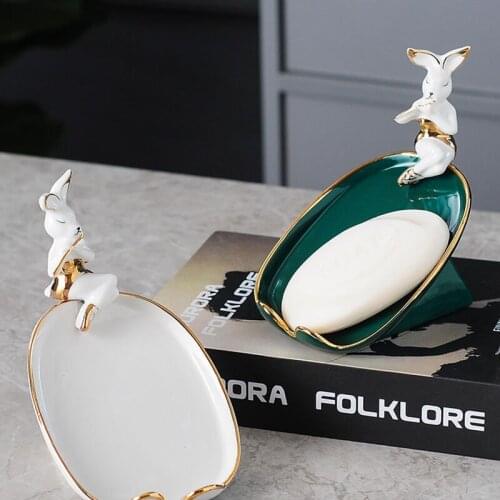 Soap Dish Soap Box Bathroom Storage Rack Ceramic Drainage Punching Free Suction Cup Wall-Mounted Soap Storage Box Soap Holder