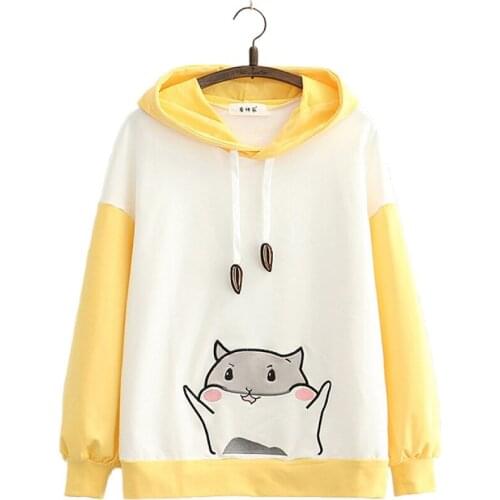 Women Hooded Sweatshirt 2020 New Arrival Autumn Harakuju Cartoon Embroidery Drawstring Casual Ins Cute Hoodie For Female Girl