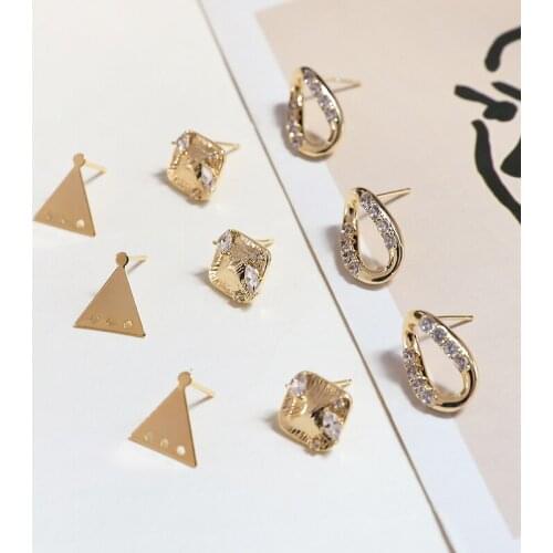 4pcs Korean Style Geometric triangle stud Earrings Women OL wind compact copper earrings micro-inlaid zircon Diy accessories