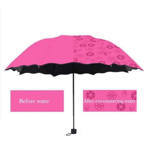 Ladiessunshine umbrella blossoms in water changes color parasol umbrella triple fold black rubber sunscreen UV woman umbrellas