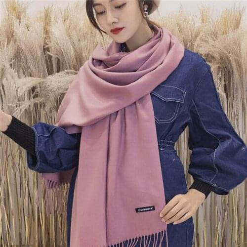 2020 Winter Scarf Solid Thick Women Imitation Cashmere Scarves Neck Head Warm Hijabs Pashmina Lady Shawls Wraps Bandana Tassel